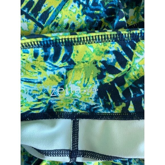 ZELLA Green Blue Leaf Print Tropical Vibrant Cropped Leggings Size XS Stretch - Picture 7 of 7